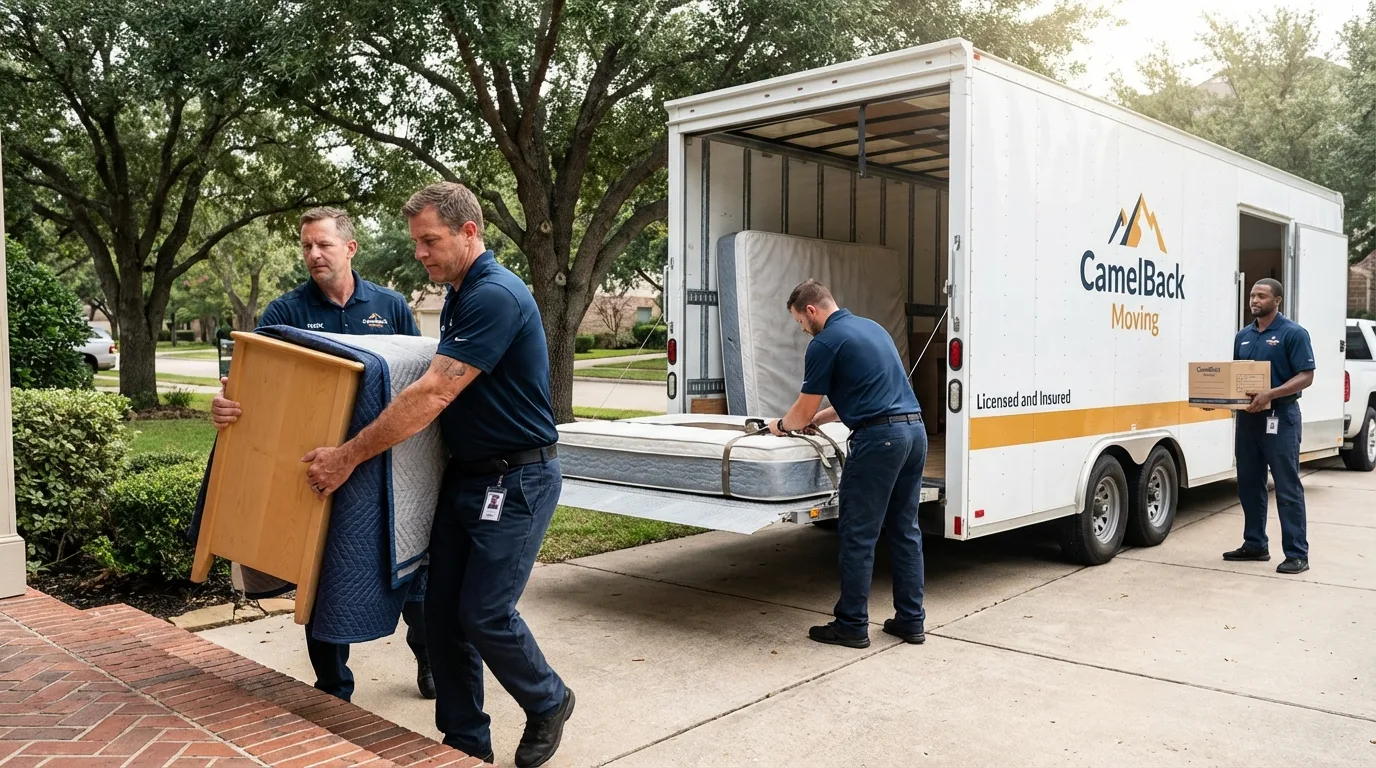 Crew loading residential truck for cross-state move from Merrillville, IN
