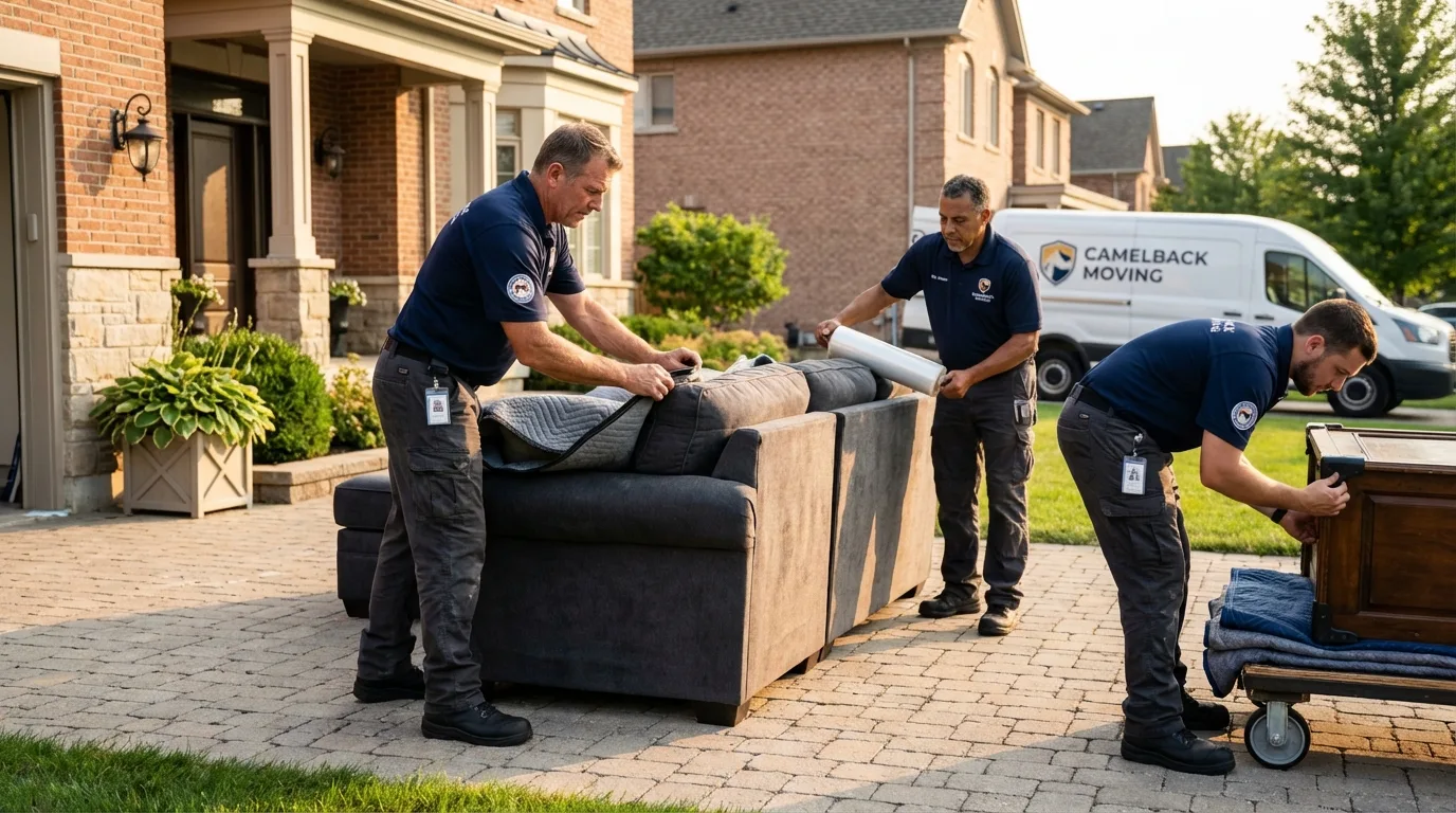 Large estate moving crew wrapping furniture in Merrillville, IN