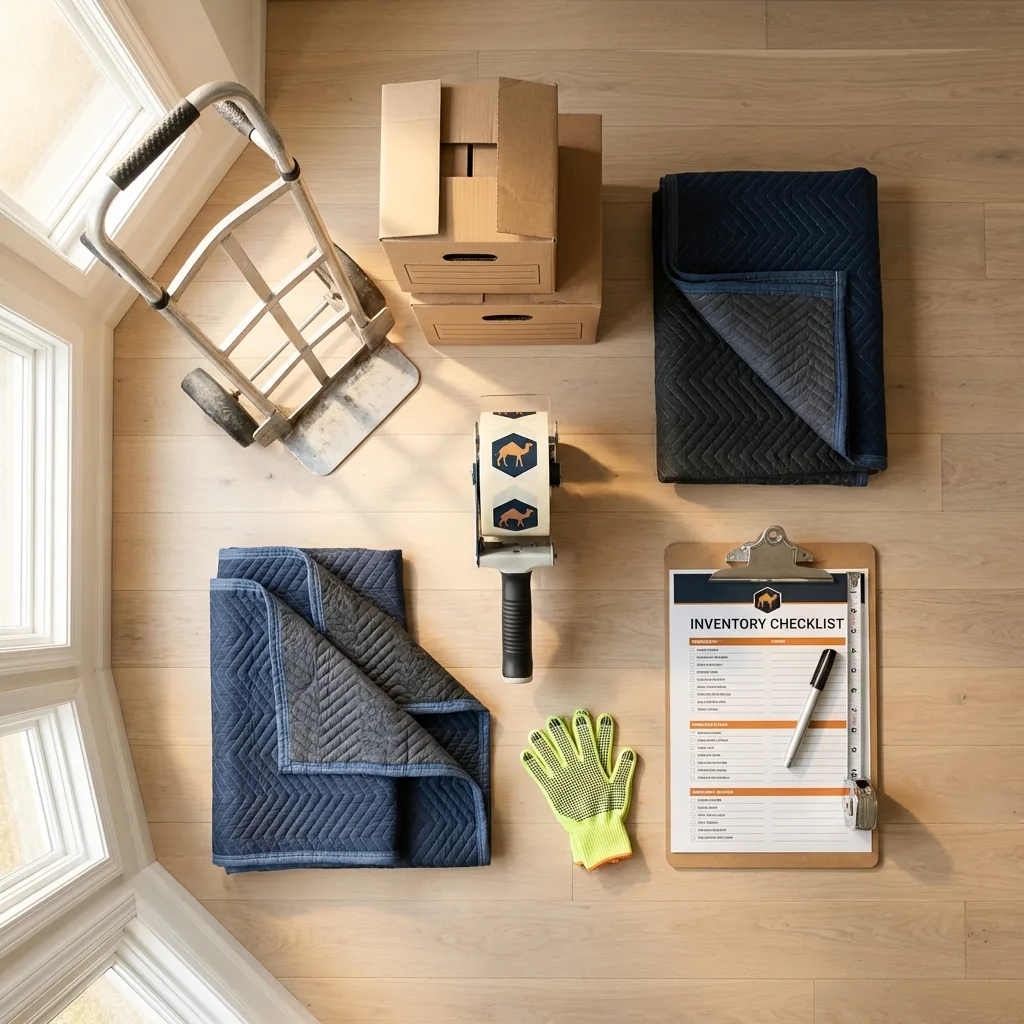Professional moving supplies and packing materials layout for Merrillville residential relocations